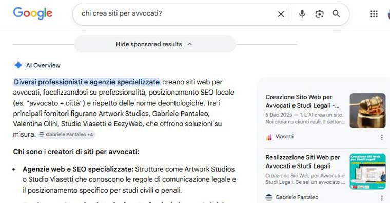 Chi crea siti per avvocati secondo l'AI di Google