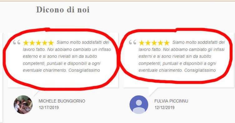 Recensioni false sui siti web